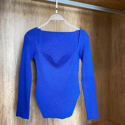New Casual And Trendy Square Collar Long Sleeve Woman's Sweaters Knitted Pullover Spring Autumn Sweater Winter Tops For Women Black And White Jumper